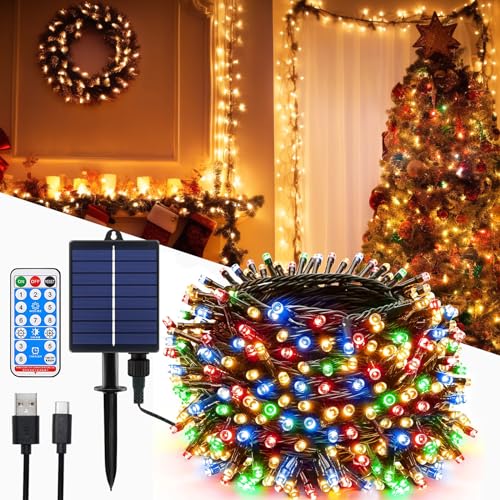 MOLVCE Solar Lichterkette Aussen 10m 100LED, Lichterkette Solar mit Fernbedienung, 8 Modi, Timer, USB-betrieben, Dimmbar Solarlichterkette Wetterfest für Balkon Hochzeit Weihnachten Deko, Bunt von MOLVCE