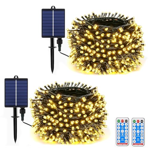 MOLVCE Solar Lichterkette Aussen 2 Set, 20m 200LED Lichterkette Solar mit Fernbedienung, 8 Modi, Timer, USB-Kabel, Dimmbar Solarlichterkette Wetterfest für Balkon Weihnachten Deko, Warmweiß MOLVCE Solar Lichterkette Aussen 2 Set, 20m 200LED Lichterkette Solar mit Fernbedienung, 8 Modi, Timer, USB-Kabel, Dimmbar Solarlichterkette Wetterfest für Balkon Weihnachten Deko, Warmweiß von MOLVCE