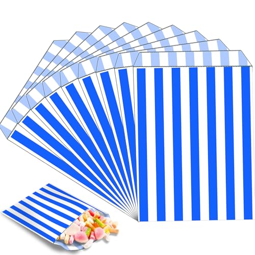 MOMAHUA 100 Stück Blau Mini Papiertüten Candy Bar Naschitüten, Klein Kraft Butterbrottüten Bunt, 13x18cm Geschenktüten Tüten Candybar Brotpapiertüten für Halloween, Weihnachten, Hochzeiten von MOMAHUA