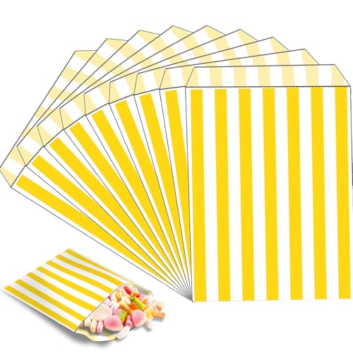 MOMAHUA 100 Stück Gelb Mini Papiertüten Candy Bar Naschitüten, Klein Kraft Butterbrottüten Bunt, 13x18cm Geschenktüten Tüten Candybar Brotpapiertüten für Halloween, Weihnachten, Hochzeiten von MOMAHUA