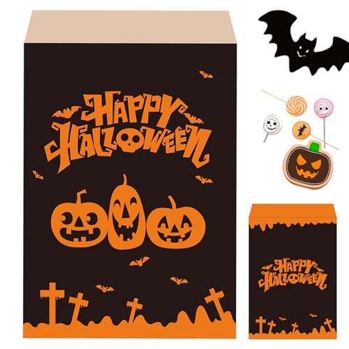 MOMAHUA 100 Stück Halloween Mini Papiertüten Candy Bar Naschitüten, Klein Kraft Butterbrottüten Bunt, 13x18cm Geschenktüten Tüten Candybar Brotpapiertüten für Halloween, Weihnachten, Hochzeiten von MOMAHUA