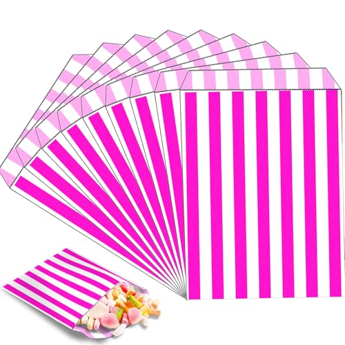 MOMAHUA 100 Stück Rosa Mini Papiertüten Candy Bar Naschitüten, Klein Kraft Butterbrottüten Bunt, 13x18cm Geschenktüten Tüten Candybar Brotpapiertüten für Halloween, Weihnachten, Hochzeiten von MOMAHUA
