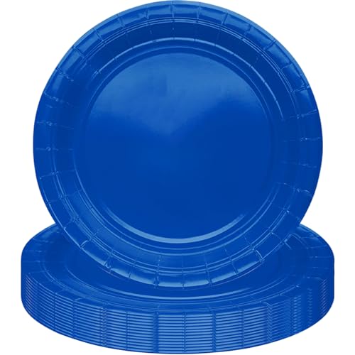 MOMAHUA 16 Stück Blau Pappteller Partygeschirr Set für 16 Gäste, 18CM Rund Teller Geschirr, 7inch Partyteller Geschirr Tisch Dekorationen Partygeschirr für Hochzeit Garten Geburtstag Party von MOMAHUA