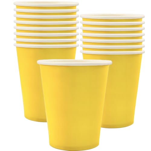 MOMAHUA 16 Stück Gelb Pappbecher, 250ml Becher Papier Partybecher Trinkbecher Hochzeit Cups für Hochzeit, Kinder DIY, Partybedarf, Tee, Heißen und Kalten Getränken Kaffee Becher von MOMAHUA