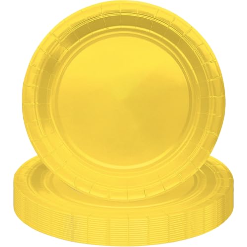 MOMAHUA 16 Stück Gelb Pappteller Partygeschirr Set für 16 Gäste, 18CM Rund Teller Geschirr, 7inch Partyteller Geschirr Tisch Dekorationen Partygeschirr für Hochzeit Garten Geburtstag Party von MOMAHUA