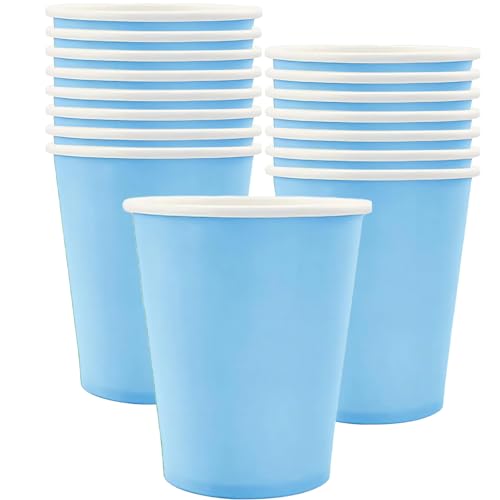 MOMAHUA 16 Stück Hellblau Pappbecher, 250ml Becher Papier Partybecher Trinkbecher Hochzeit Cups für Hochzeit, Kinder DIY, Partybedarf, Tee, Heißen und Kalten Getränken Kaffee Becher von MOMAHUA