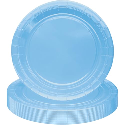 MOMAHUA 16 Stück Hellblau Pappteller Partygeschirr Set für 16 Gäste, 23CM Rund Teller Geschirr, 9inch Partyteller Geschirr Tisch Dekorationen Partygeschirr für Hochzeit Garten Geburtstag Party von MOMAHUA