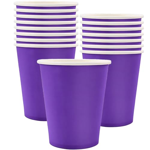 MOMAHUA 16 Stück Lila Pappbecher, 250ml Becher Papier Partybecher Trinkbecher Hochzeit Cups für Hochzeit, Kinder DIY, Partybedarf, Tee, Heißen und Kalten Getränken Kaffee Becher von MOMAHUA