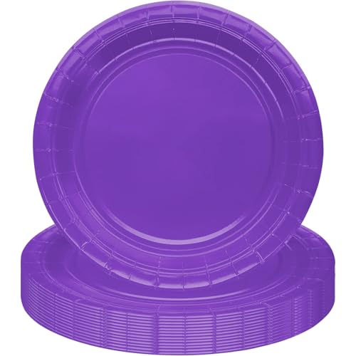 MOMAHUA 16 Stück Lila Pappteller Partygeschirr Set für 16 Gäste, 18CM Rund Teller Geschirr, 7inch Partyteller Geschirr Tisch Dekorationen Partygeschirr für Hochzeit Garten Geburtstag Party von MOMAHUA
