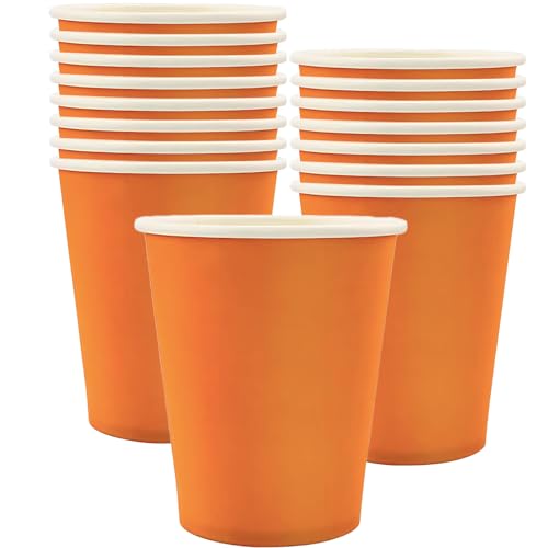 MOMAHUA 16 Stück Orange Pappbecher, 250ml Becher Papier Partybecher Trinkbecher Hochzeit Cups für Hochzeit, Kinder DIY, Partybedarf, Tee, Heißen und Kalten Getränken Kaffee Becher von MOMAHUA