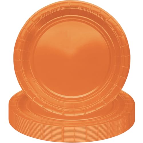MOMAHUA 16 Stück Orange Pappteller Partygeschirr Set für 16 Gäste, 23CM Rund Teller Geschirr, 9inch Partyteller Geschirr Tisch Dekorationen Partygeschirr für Hochzeit Garten Geburtstag Party von MOMAHUA