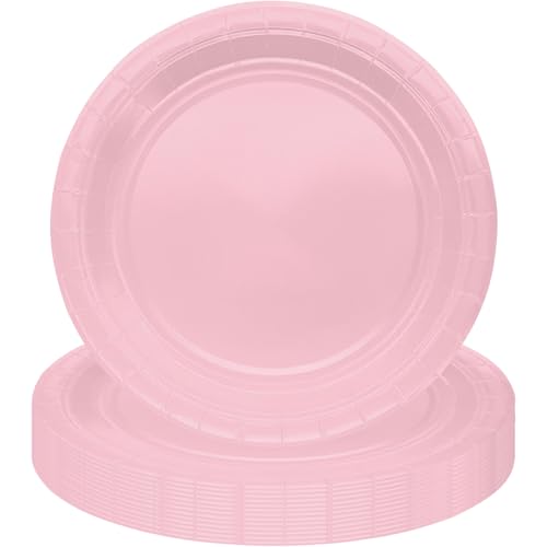 MOMAHUA 16 Stück Rosa Pappteller Partygeschirr Set für 16 Gäste, 23CM Rund Teller Geschirr, 9inch Partyteller Geschirr Tisch Dekorationen Partygeschirr für Hochzeit Garten Geburtstag Party von MOMAHUA