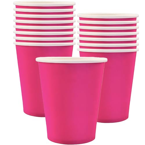 MOMAHUA 16 Stück Rosarot Pappbecher, 250ml Becher Papier Partybecher Trinkbecher Hochzeit Cups für Hochzeit, Kinder DIY, Partybedarf, Tee, Heißen und Kalten Getränken Kaffee Becher von MOMAHUA
