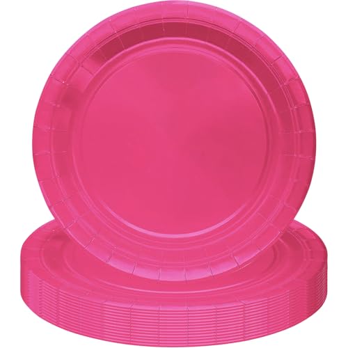 MOMAHUA 16 Stück Rosarot Pappteller Partygeschirr Set für 16 Gäste, 18CM Rund Teller Geschirr, 7inch Partyteller Geschirr Tisch Dekorationen Partygeschirr für Hochzeit Garten Geburtstag Party von MOMAHUA