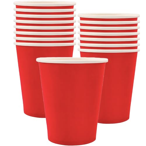 MOMAHUA 16 Stück Rot Pappbecher, 250ml Becher Papier Partybecher Trinkbecher Hochzeit Cups für Hochzeit, Kinder DIY, Partybedarf, Tee, Heißen und Kalten Getränken Kaffee Becher von MOMAHUA