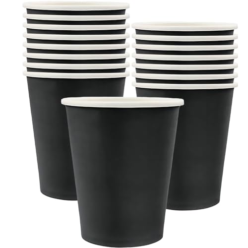 MOMAHUA 16 Stück Schwarz Pappbecher, 250ml Becher Papier Partybecher Trinkbecher Hochzeit Cups für Hochzeit, Kinder DIY, Partybedarf, Tee, Heißen und Kalten Getränken Kaffee Becher von MOMAHUA