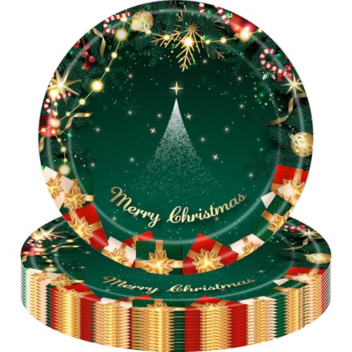MOMAHUA 16 Stück Stück Weihnachtsfeier Pappteller Party Papiergeschirr Set für 16 Gäste, 7Zoll/18CM Rot und Grün Weihnachten Pappteller Weihnachtsfeier Geschirr für Weihnachtsfeier Tischdekorationen von MOMAHUA