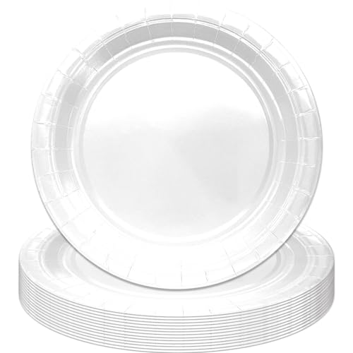 MOMAHUA 16 Stück Weiß Pappteller Partygeschirr Set für 16 Gäste, 18CM Rund Teller Geschirr, 7inch Partyteller Geschirr Tisch Dekorationen Partygeschirr für Hochzeit Garten Geburtstag Party von MOMAHUA