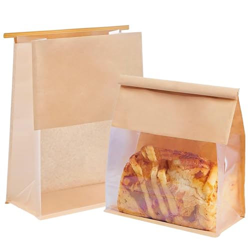 MOMAHUA 30 Stück Kraftpapier Brotbeutel mit Fenster Zinnverschluss, 16x26cm Toast Verpackung Taschen Braun Butterbrottüten Papiertüten Bäcker Bäckertüten für Brot Keks SüßIgkeiten Hausgemachtes Brot von MOMAHUA