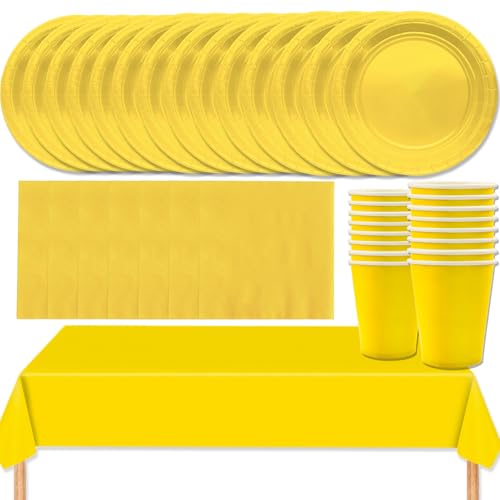 MOMAHUA 69 Stück Gelb Partygeschirr Set für 16 Gäste,Papiergeschirr Set,Geburtstag Party Geschirr Set mit Tischdecke Pappteller Servietten Becher für Hochzeiten,Weihnachten Geburtstagsparty Deko MOMAHUA 69 Stück Gelb Partygeschirr Set für 16 Gäste,Papiergeschirr Set,Geburtstag Party Geschirr Set mit Tischdecke Pappteller Servietten Becher für Hochzeiten,Weihnachten Geburtstagsparty Deko von MOMAHUA