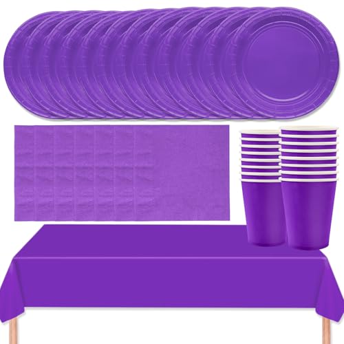 MOMAHUA 69 Stück Lila Partygeschirr Set für 16 Gäste,Papiergeschirr Set,Geburtstag Party Geschirr Set mit Tischdecke Pappteller Servietten Becher für Hochzeiten,Weihnachten Geburtstagsparty Deko MOMAHUA 69 Stück Lila Partygeschirr Set für 16 Gäste,Papiergeschirr Set,Geburtstag Party Geschirr Set mit Tischdecke Pappteller Servietten Becher für Hochzeiten,Weihnachten Geburtstagsparty Deko von MOMAHUA