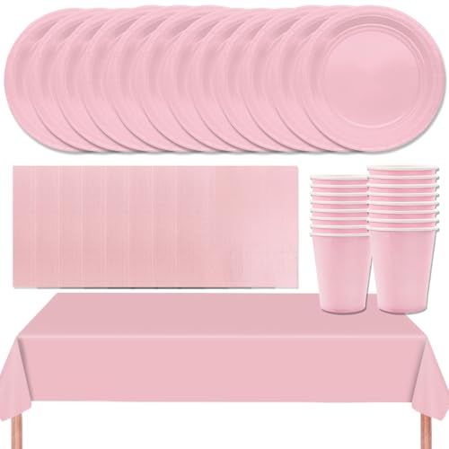 MOMAHUA 69 Stück Rosa Partygeschirr Set für 16 Gäste,Papiergeschirr Set,Geburtstag Party Geschirr Set mit Tischdecke Pappteller Servietten Becher für Hochzeiten,Weihnachten Geburtstagsparty Deko MOMAHUA 69 Stück Rosa Partygeschirr Set für 16 Gäste,Papiergeschirr Set,Geburtstag Party Geschirr Set mit Tischdecke Pappteller Servietten Becher für Hochzeiten,Weihnachten Geburtstagsparty Deko von MOMAHUA