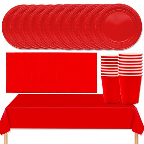 MOMAHUA 69 Stück Rot Partygeschirr Set für 16 Gäste,Papiergeschirr Set,Geburtstag Party Geschirr Set mit Tischdecke Pappteller Servietten Becher für Hochzeiten,Weihnachten Geburtstagsparty Deko MOMAHUA 69 Stück Rot Partygeschirr Set für 16 Gäste,Papiergeschirr Set,Geburtstag Party Geschirr Set mit Tischdecke Pappteller Servietten Becher für Hochzeiten,Weihnachten Geburtstagsparty Deko von MOMAHUA