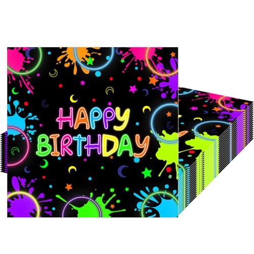 MOMAHUA Neon Glow Geburtstag Servietten, 20Stück Leuchtende Party Servietten Tischdeko, Papierservietten Paper Napkins, Kindergeburtstag Party Zubehör für Kindergeburtstag Deko Tischserviette von MOMAHUA