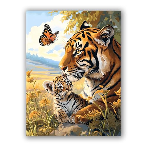 MOMAKA 5D Diamond Painting Kits Mutter Und Sohn Tiger, DIY Diamant Malerei Full Drill Set Tier, Runde Diamant Arts Craft Cross Stickerei Malerei Kits für die Home Wanddekoration 30x40 cm MOMAKA 5D Diamond Painting Kits Mutter Und Sohn Tiger, DIY Diamant Malerei Full Drill Set Tier, Runde Diamant Arts Craft Cross Stickerei Malerei Kits für die Home Wanddekoration 30x40 cm von MOMAKA