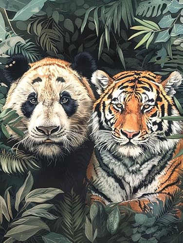 MOMAKA 5D Diamond Painting Kits Panda-Tiger,für Erwachsene, DIY Diamant Malerei Full Drill Set Tier, Runde Diamant Arts Craft Cross Stickerei Malerei Kits für die Home Wanddekoration 30x40cm-30 von MOMAKA