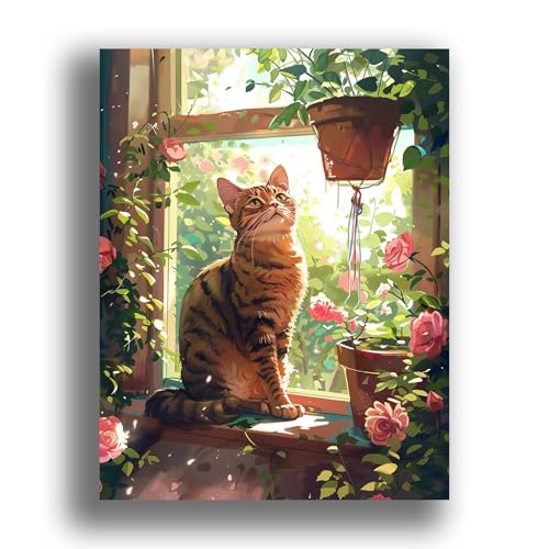 MOMAKA Fensterblumen Malen Nach Zahlen Kits Für Erwachsene, Malen Nach Zahlen Leinwand Kits DIY Acrylfarben Pinsel Ölgemälde Perfekt für Home Wanddekoration 40x50cm Bq108 von MOMAKA
