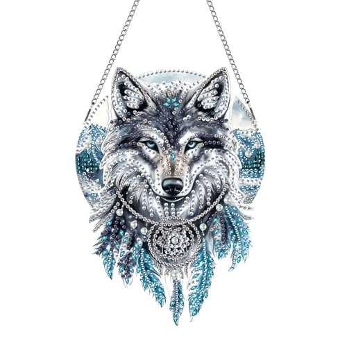 MOMAKA Traumfänger Wolf Diamond Painting Fensterbilder, Diamond Painting Anhänger, Diamond PaintingTier, Diamant Painting mit Kette, Wandbehang Kits für Fenster Wand Eingang Garten Decor 20x20cm MOMAKA Traumfänger Wolf Diamond Painting Fensterbilder, Diamond Painting Anhänger, Diamond PaintingTier, Diamant Painting mit Kette, Wandbehang Kits für Fenster Wand Eingang Garten Decor 20x20cm von MOMAKA
