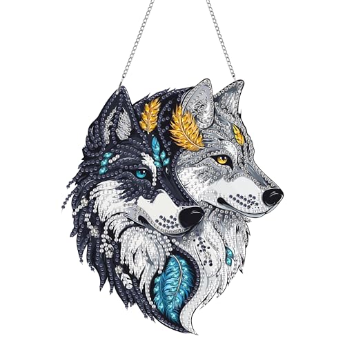 MOMAKA Wolf Diamond Painting Fensterbilder, Diamond Painting Anhänger, Diamond PaintingTier, Diamant Painting mit Kette, Wandbehang Kits für Fenster Wand Eingang Garten Decor 20x20cm MOMAKA Wolf Diamond Painting Fensterbilder, Diamond Painting Anhänger, Diamond PaintingTier, Diamant Painting mit Kette, Wandbehang Kits für Fenster Wand Eingang Garten Decor 20x20cm von MOMAKA