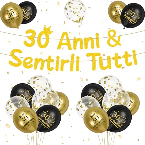 MONCAP 21 Stück Geburtstagsdeko 30 Jahre Schwarz Gold Luftballons 30 Jahre Geburtstag Schwarz Gold Geburtstagsbanner 30 Jahre & Fühlen Sie Alle Banner für Herren Damen Party Dekoration von MONCAP