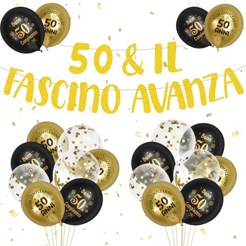 MONCAP Dekorationen 50 Jahre Schwarzgold - Luftballons, Banner und Banner für Geburtstag Herren Damen - Dekoration Vatertag Mutter MONCAP Dekorationen 50 Jahre Schwarzgold - Luftballons, Banner und Banner für Geburtstag Herren Damen - Dekoration Vatertag Mutter von MONCAP