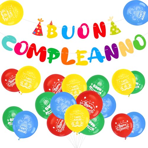 MONCAP Happy Birthday Girlande Mehrfarbig Banner Flagge Banner Girlande auf Italienisch für Dekorationen Haus Party MONCAP Happy Birthday Girlande Mehrfarbig Banner Flagge Banner Girlande auf Italienisch für Dekorationen Haus Party von MONCAP
