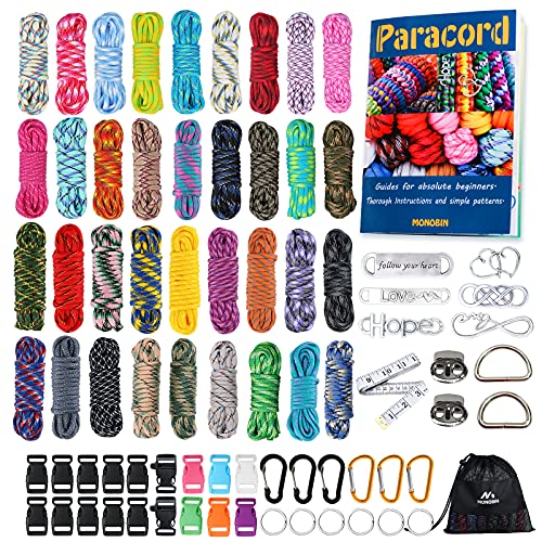 MONOBIN Paracord, 550 Paracord-Kombi-Set - multifunktionale Paracord-Seile und komplettes Zubehör für Paracord-Armbänder, Schlüsselbänder, Hundehalsbänder (36 Colors-A) von MONOBIN