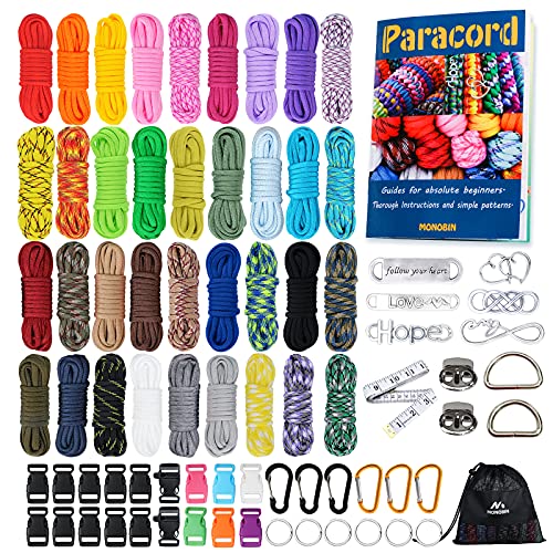 MONOBIN Paracord, 550 Paracord-Kombi-Set - multifunktionale Paracord-Seile und komplettes Zubehör für Paracord-Armbänder, Schlüsselbänder, Hundehalsbänder (36 Colors-C) von MONOBIN