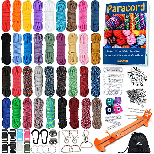 MONOBIN 550 Paracord-Kombi-Set - Multifunktionale Seile und Komplettes Zubehör für Armbänder, Schlüsselbänder, Hundehalsbänder (3603 Colors With Jig) von MONOBIN