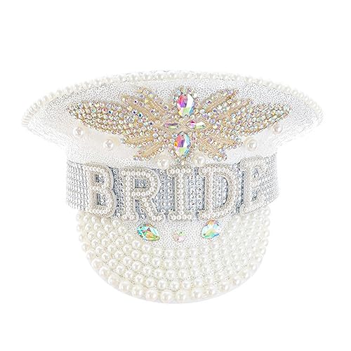 MONOJLY Bejeweled Kapitän Hut mit schweren Kristall-Pailletten für Braut Junggesellinnenabschied Handperlen Hut Hochzeitsfotos von MONOJLY