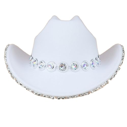 MONOJLY Cowboyhut mit Diamanten besetzt, mit Schmucksteinen besetzt, Discohut für Mädchen, Jungen, Cowgirl-Hut für Karneval, Musikfestival von MONOJLY