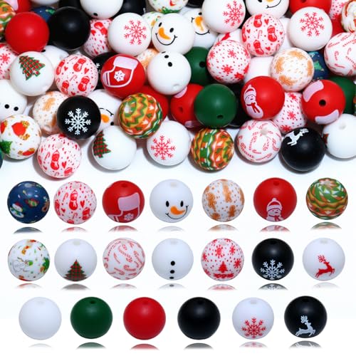 80 Stück Weihnachts-Silikonperlen für Schlüsselanhängerherstellung, 15 mm, Weihnachts-Fokal-Perlen für Stifte, Armbänder, DIY-Schmuckherstellungszubehör 80 Stück Weihnachts-Silikonperlen für Schlüsselanhängerherstellung, 15 mm, Weihnachts-Fokal-Perlen für Stifte, Armbänder, DIY-Schmuckherstellungszubehör von MONSEALYT