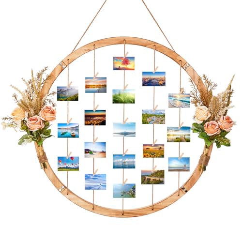 Großer runder Holz-Bilderrahmen, 60 cm, hängende Collage, Bild breit mit künstlichen Blumen, runder Polaroid-Fotorahmen, Mehrfamilien-Fotorahmen für Galerie-Dekor, hängende Anzeigetafel, Großer runder Holz-Bilderrahmen, 60 cm, hängende Collage, Bild breit mit künstlichen Blumen, runder Polaroid-Fotorahmen, Mehrfamilien-Fotorahmen für Galerie-Dekor, hängende Anzeigetafel, von MONT PLEASANT