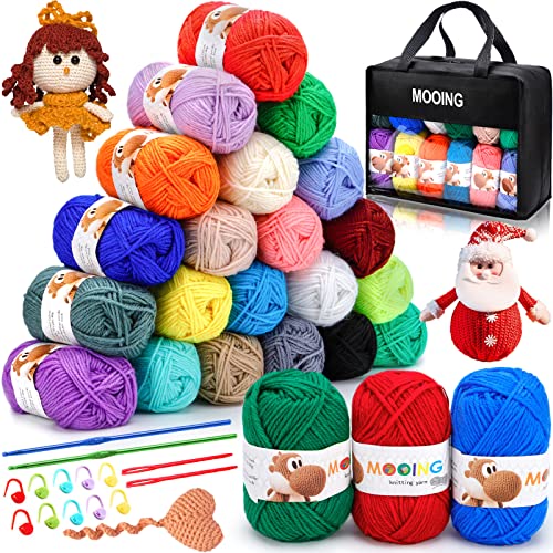 MOOING 24 Farben Acrylwolle Set, Baumwolle, mit 2 Häkelnadeln, 40g Baumwollgarn, Wolle zum Stricken zur Herstellung von Haustierkleidung, Hüten, Handtüchern, Handschuhen MOOING 24 Farben Acrylwolle Set, Baumwolle, mit 2 Häkelnadeln, 40g Baumwollgarn, Wolle zum Stricken zur Herstellung von Haustierkleidung, Hüten, Handtüchern, Handschuhen von MOOING