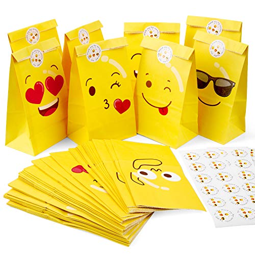 Gesichtsausdruck Gelb Papiertüten - MOOKLIN ROAM 48 Stück Party Papier Geschenktüten Kraftpapiertüten Papierbeutel, Candy Tüten mit stickers für die Geschenkene, burtstag, Hochzeit, 11.9x7.8x22cm von MOOKLIN ROAM