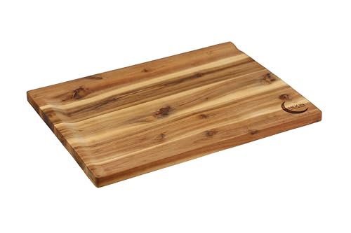 Schneidebrett - Small Venus, mit abfallender Schneidefläche für optimalen Saftauffang, aus Akazienholz, höhenverstellbarer Fuß, perfekt zum Schneiden, Hacken & Filetieren, 38.0x28.0x2.8cm, MOON HOME von MOON KITCHEN HOME