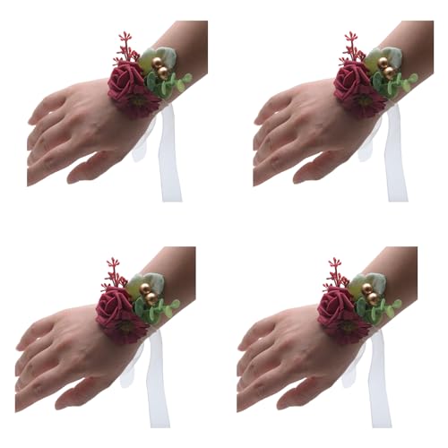 MOONDAME 4 x Rosen-Corsagen-Armband für Hochzeit, Brautjungfer, Brautparty, Rosen-Handgelenk-Ansteckblume für Zeremonie, Jahrestag, Abschlussball MOONDAME 4 x Rosen-Corsagen-Armband für Hochzeit, Brautjungfer, Brautparty, Rosen-Handgelenk-Ansteckblume für Zeremonie, Jahrestag, Abschlussball von MOONDAME
