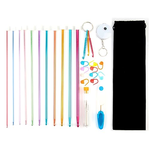 MOONDAME Aluminium-Stricknadel-Set mit Zubehör für handgefertigtes Stricken, farbige, gerade Stricknadel MOONDAME Aluminium-Stricknadel-Set mit Zubehör für handgefertigtes Stricken, farbige, gerade Stricknadel von MOONDAME