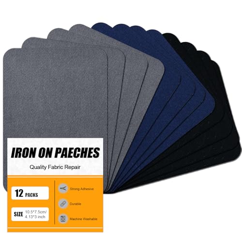 MOONSJONES Aufnäher zum Aufbügeln für Stoffkleidung, zum Aufbügeln, Reparatur von Innen- und Außenlöchern für Jeans, Rucksäcke, Daunenjacken, Hüte, Hosen, Pullover (7,5 x 10,5 cm), 12 Stück von MOONSJONES