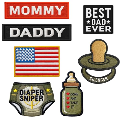 Aufnäher/Aufnäher, Motiv: Papa und Mama, lustige Aufnäher für Rucksäcke, Westen, Hüte, Wickeltaschen, Lunch-Taschen, Jacken, Endkappen, Muttertag, Vatertag, Klettverschluss auf der Rückseite, 7 Stück Aufnäher/Aufnäher, Motiv: Papa und Mama, lustige Aufnäher für Rucksäcke, Westen, Hüte, Wickeltaschen, Lunch-Taschen, Jacken, Endkappen, Muttertag, Vatertag, Klettverschluss auf der Rückseite, 7 Stück von MOORDYSES